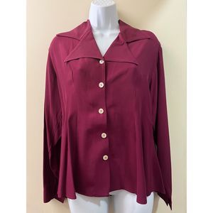 Vintage Marmie West Wine Blouse Top Size S Button Front Corset Tie Back